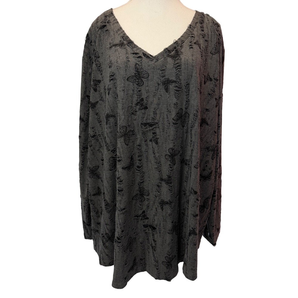 Unbranded 5XL Grey Butterfly Print Top Shredded Grunge Fairy Whimsigoth